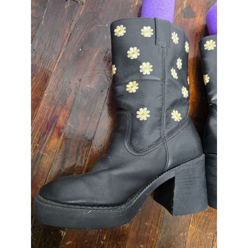 Vintage 90s Y2K Black Daisy Sketchers Grunge Mid-Calf Boots - Picture 3 of 16